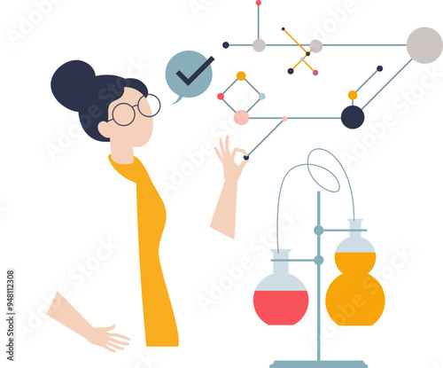 Illustration of a woman with lab equipment, symbolizing research and development in an InnovationLab.