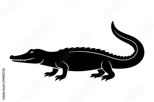 Silhouette of a Crocodile, Distinctive Features Vector Illustration, Sharp Design for Logos and Media