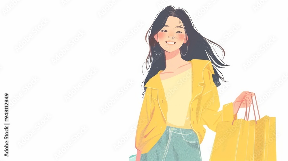 A woman is holding shopping bags and smiling A woman is holding shopping bags and smiling