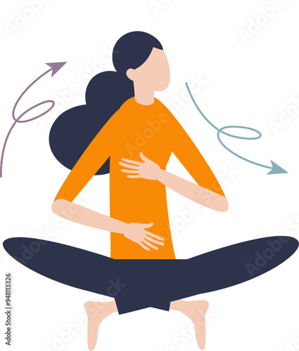 Illustration of a person in a cross-legged pose with hands on belly, eyes closed, symbolizing deep breathing.
