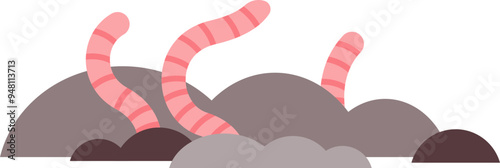 Cartoon worms in soil, symbolizing soil health and vermicomposting.