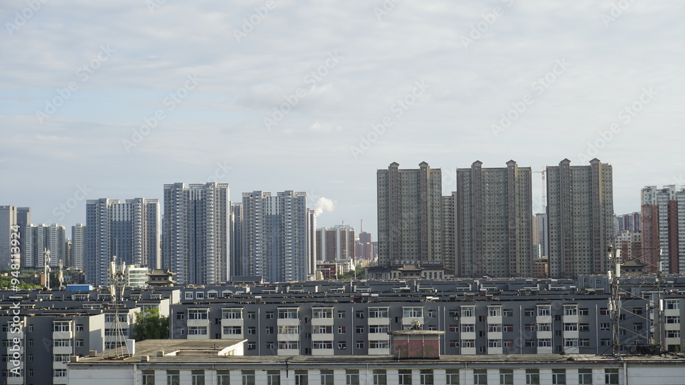 Fototapeta premium Datong Skyline landscape in China with chinese buildings