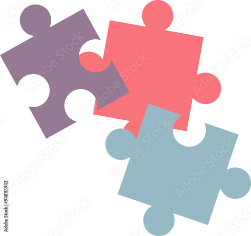 Four interlocking puzzle pieces in various colors symbolizing connection and teamwork.
