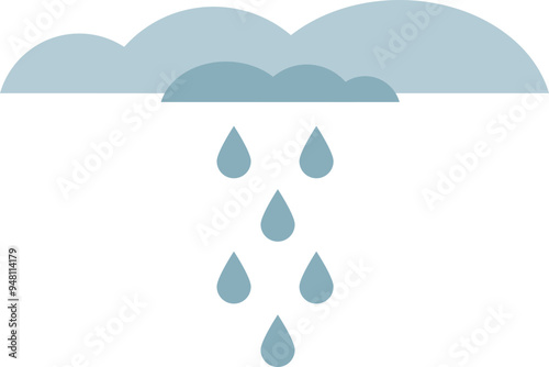 Simplified illustration of dark rain clouds with falling raindrops, symbolizing rainfall and gloomy weather.