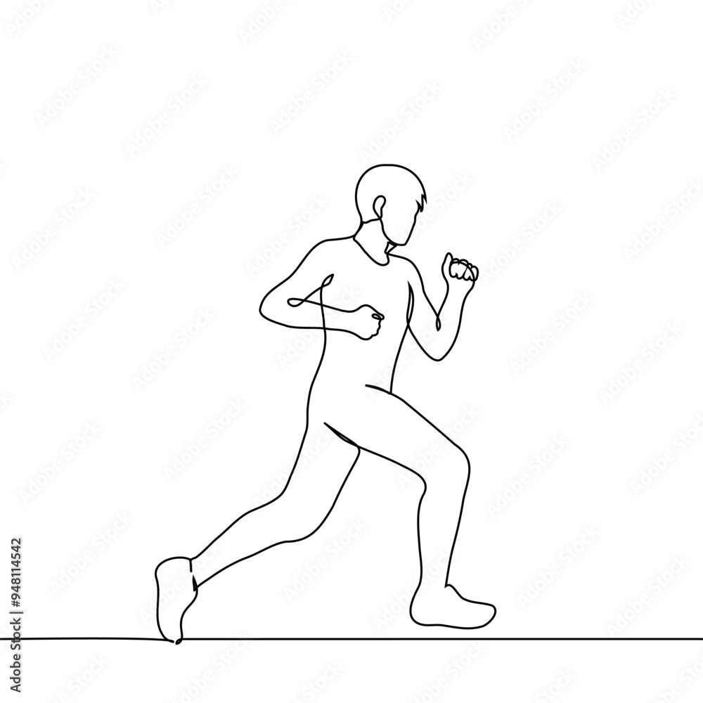 slim athletic man running full length profile - one line art vector. concept athlete, marathon, runner slim athletic man running full length profile - one line art vector. concept athlete, marathon, runner