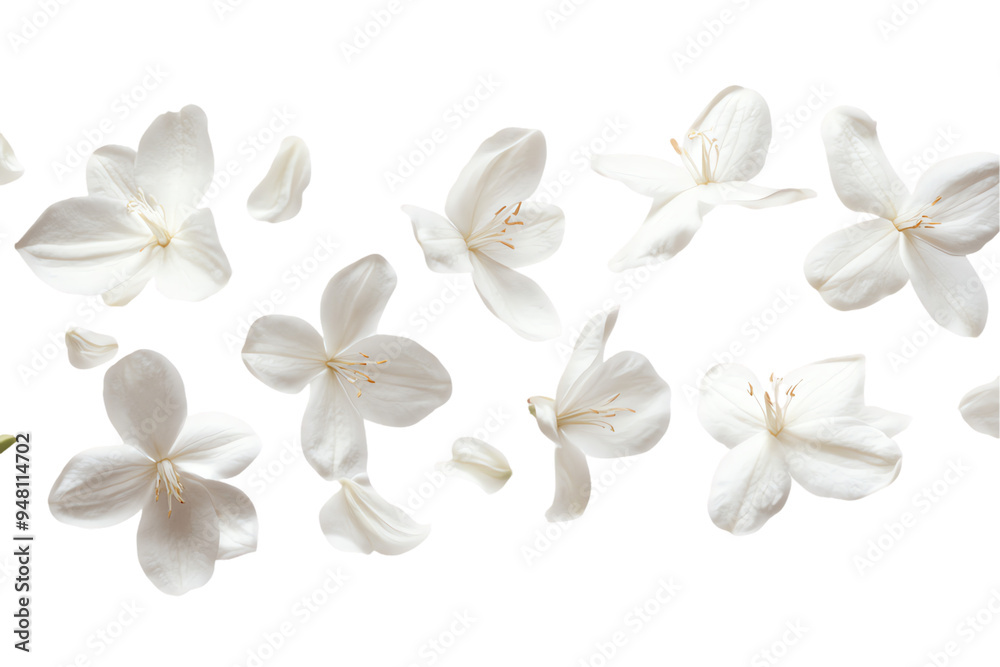 White Flowers Falling: A delicate dance of white flowers falling against a crisp white background, capturing the ethereal beauty of nature's gentle grace. The delicate petals create a whimsical and se White Flowers Falling: A delicate dance of white flowers falling against a crisp white background, capturing the ethereal beauty of nature's gentle grace. The delicate petals create a whimsical and se