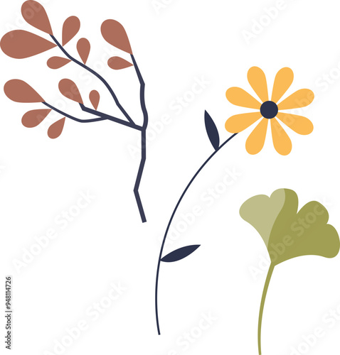 Artistic representation of dried flowers with muted colors and simple shapes, conveying a sense of timeless elegance.