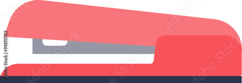 Red and grey stapler on a white background, symbolizing office work and document organization.