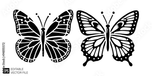 butterfly Isolated vector graphic illustration design in black and white silhouette for clip art templates