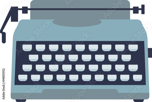 Vintage typewriter in blue, symbolizing retro writing technology.