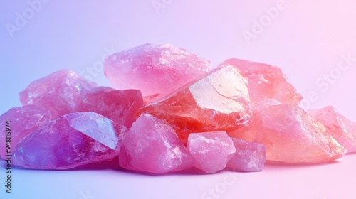 A stunning pile of pink rough-cut gemstones arranged against a gradient background, showcasing their natural beauty and appeal, perfect for jewelry and gemstone enthusiasts.