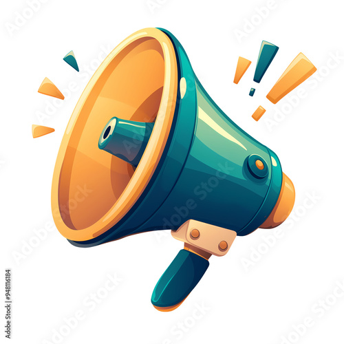 a 2d cartoon clipart drawing of a bullhorn (announcement) on an isolated transparent background