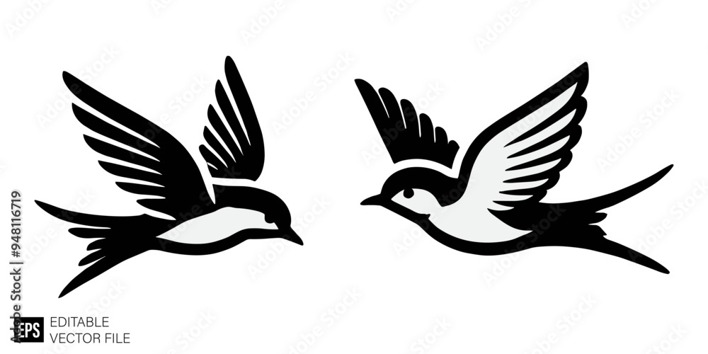 Fototapeta premium set of bird Isolated vector graphic illustration design in black and white silhouette for clip art templates