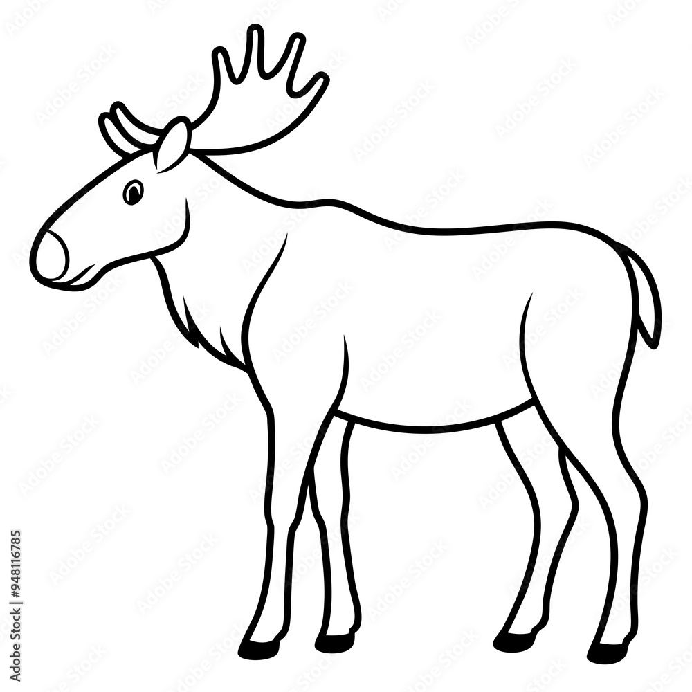 Vector Design Childish Contour Drawing of a Rounded Moose in Profile - Full Body Illustration Vector Design Childish Contour Drawing of a Rounded Moose in Profile - Full Body Illustration