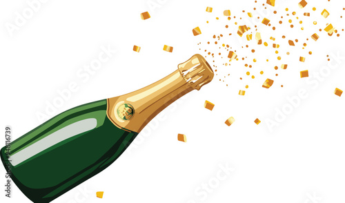 Festive Popping Champagne Bottle Illustration