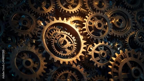 Wallpaper Mural A mechanical background featuring interlocking gears and cogs, bathed in soft, ambient light that adds depth and complexity. Torontodigital.ca