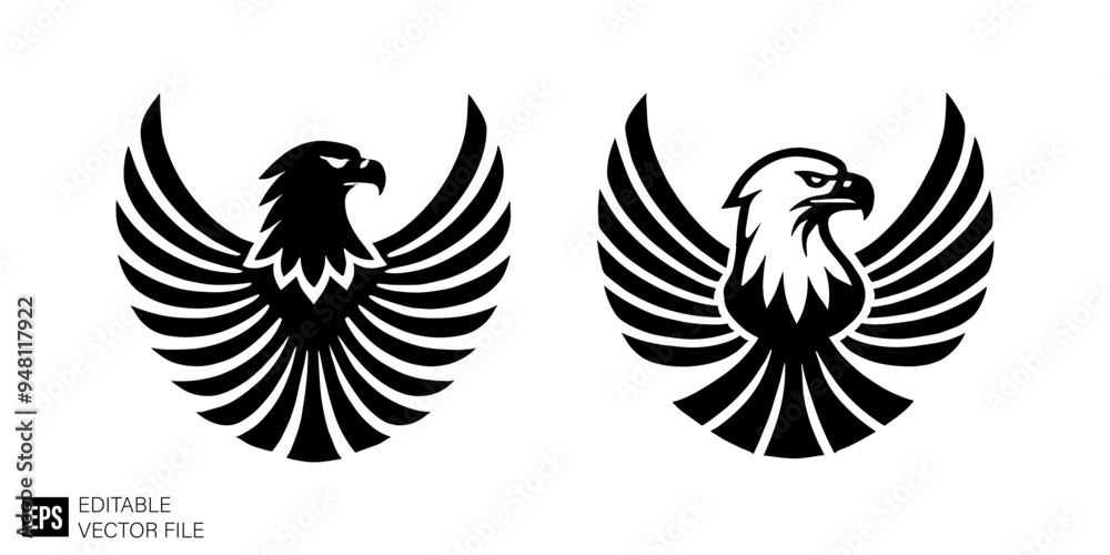 Obraz premium eagle set Isolated vector graphic illustration design in black and white silhouette for clip art templates