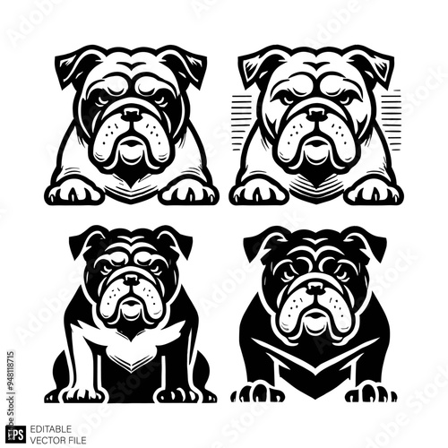 bulldog Isolated vector graphic illustration design in black and white silhouette for clip art templates