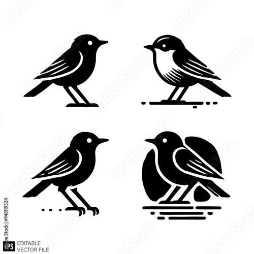 Wallpaper Mural set of bird Isolated vector graphic illustration design in black and white silhouette for clip art templates Torontodigital.ca