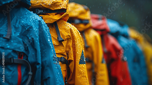 Naklejka 雨の中の登山用雨具