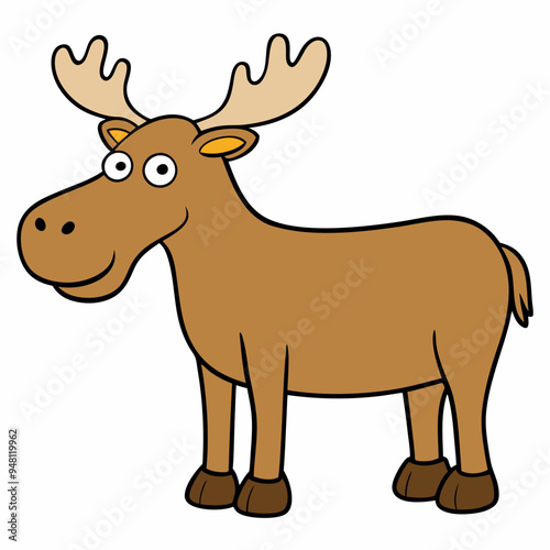 Childish Contour Moose Rounded Profile Vector Art