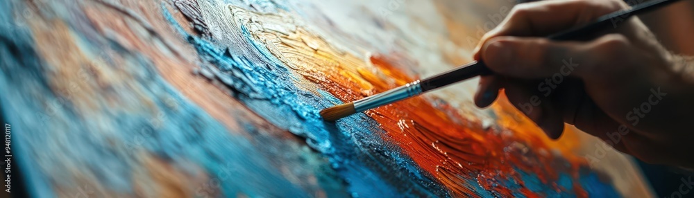 Fototapeta premium Artist painting on a canvas in a studio, creating a masterpiece