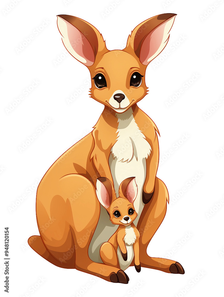 A mother kangaroo is holding her baby kangaroo A mother kangaroo is holding her baby kangaroo