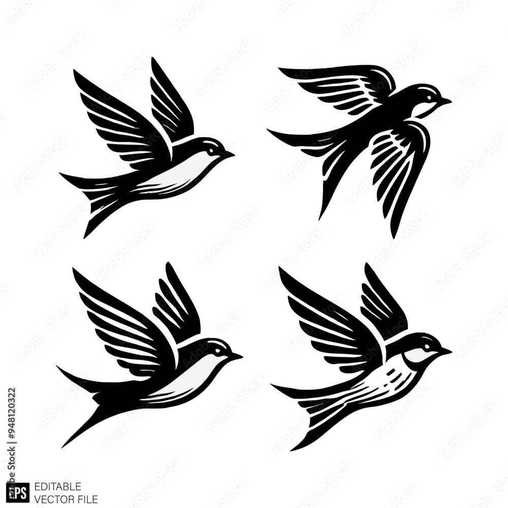 Obraz premium set of bird Isolated vector graphic illustration design in black and white silhouette for clip art templates