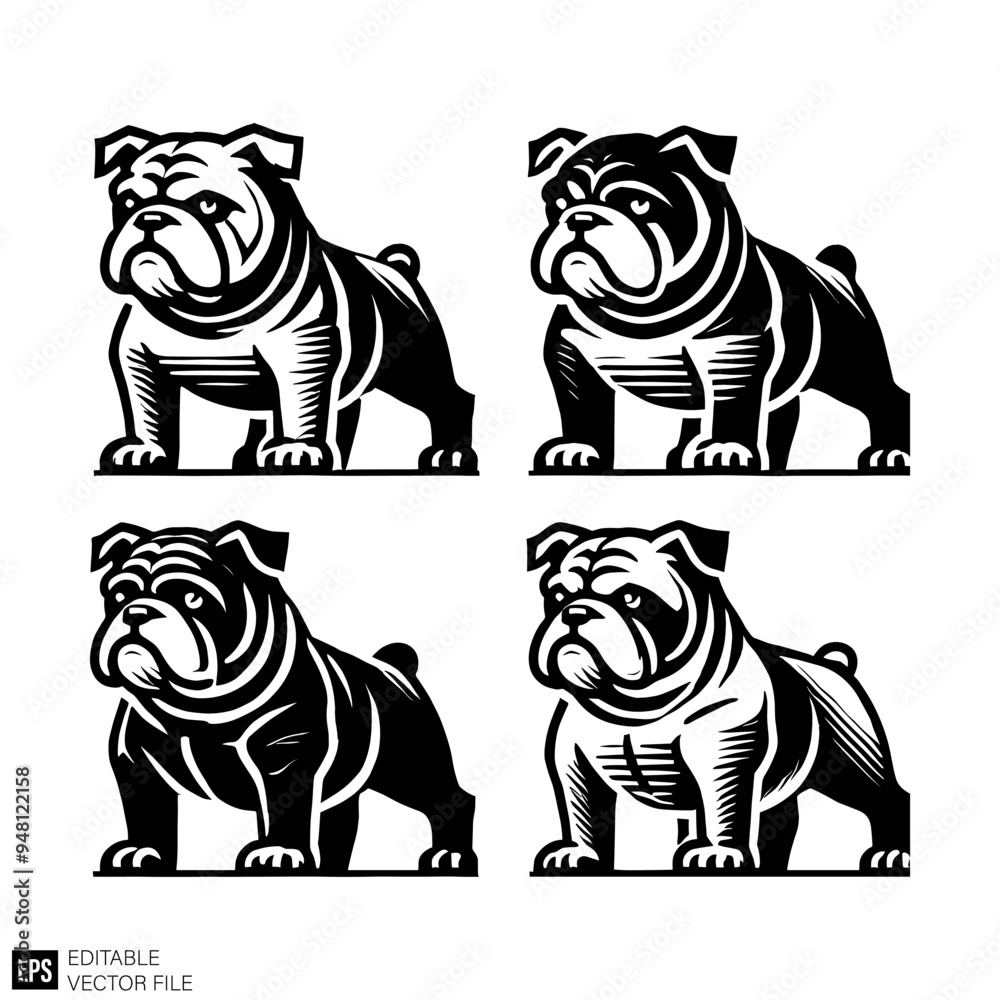 Fototapeta premium bulldog Isolated vector graphic illustration design in black and white silhouette for clip art templates