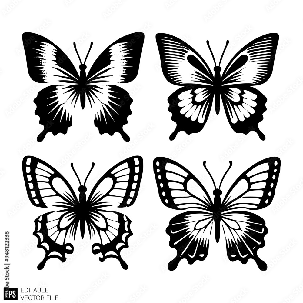 butterfly Isolated vector graphic illustration design in black and white silhouette for clip art templates butterfly Isolated vector graphic illustration design in black and white silhouette for clip art templates