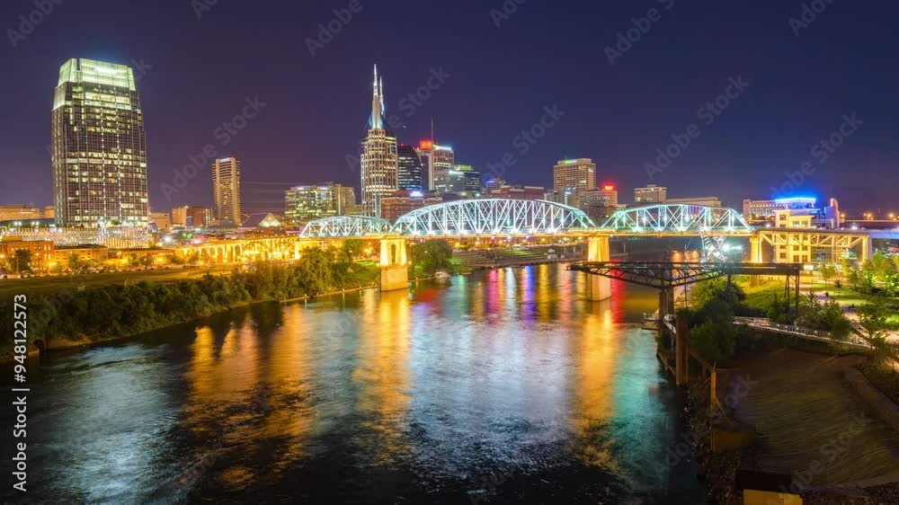 Nashville, Tennessee, USA downtown city skyline at dusk on the Cumberland River. Nashville, Tennessee, USA downtown city skyline at dusk on the Cumberland River.