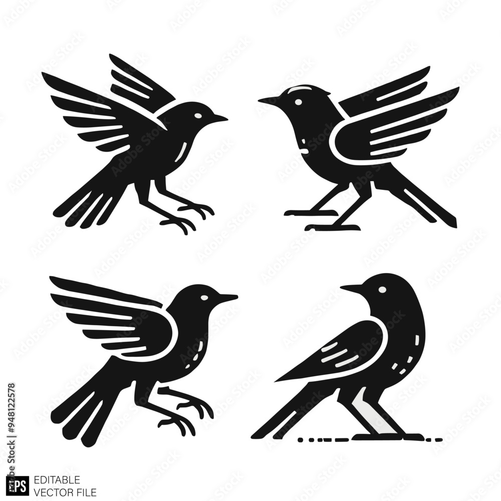 Fototapeta premium set of bird Isolated vector graphic illustration design in black and white silhouette for clip art templates