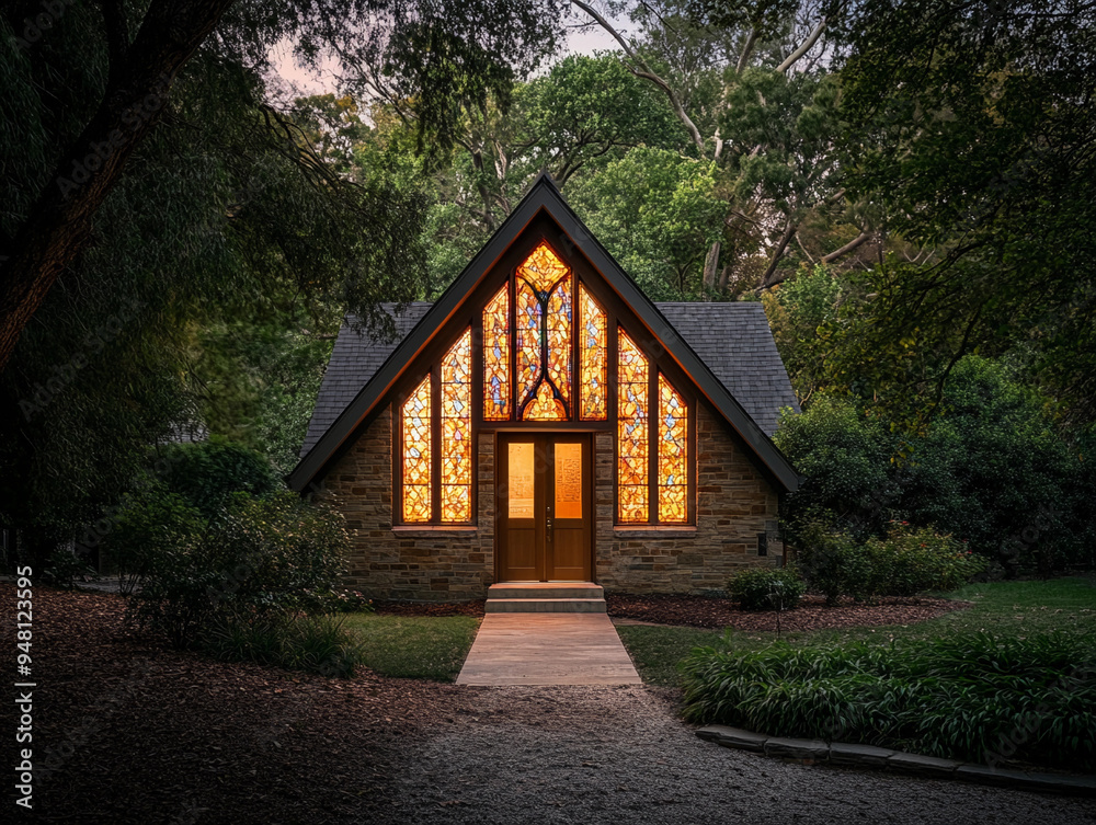 chapel in the countryside, bathed in soft twilight chapel in the countryside, bathed in soft twilight