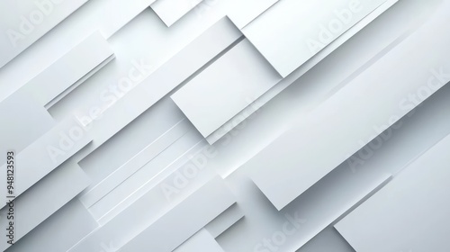 Abstract composition featuring layered white geometric shapes in varying sizes, creating a modern and minimalist aesthetic.