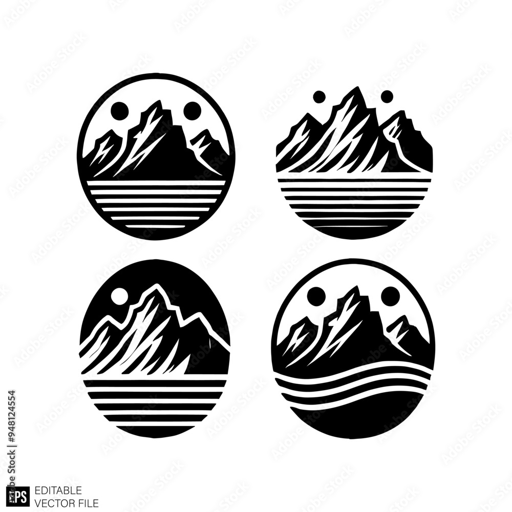 mountain Isolated vector graphic illustration design in black and white silhouette for clip art templates mountain Isolated vector graphic illustration design in black and white silhouette for clip art templates