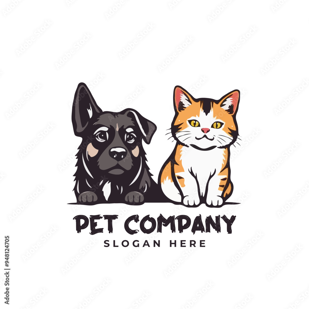 Vector Pet Shop Logo Design Template. Pet company logo. Dog and cat animal pet logo design inspiration