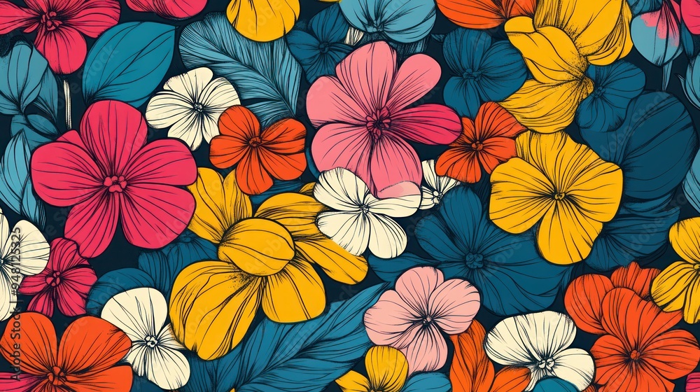 A vibrant array of colorful flowers in shades of pink, yellow, and blue, creating a lively floral pattern. A vibrant array of colorful flowers in shades of pink, yellow, and blue, creating a lively floral pattern.