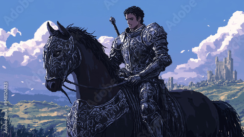 knight in armor on horseback. in pixel art