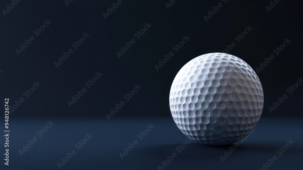 A close-up view of a golf ball resting on a dark surface, showcasing its dimples and glossy texture. A close-up view of a golf ball resting on a dark surface, showcasing its dimples and glossy texture.