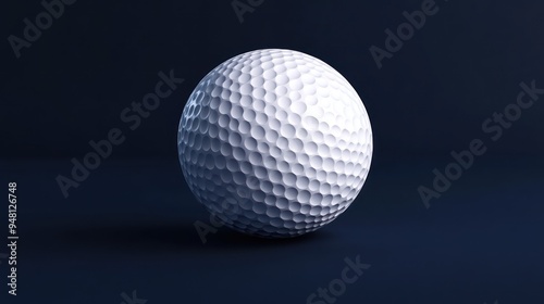 A close-up view of a white golf ball illuminated against a dark background, showcasing its dimpled surface and smooth texture.