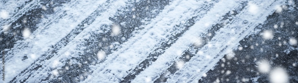 Obraz premium Snowy Urban Streetscape, seamless textures showcasing streets adorned with soft grey and cool white snow, perfect for minimalist winter-themed designs and backgrounds.