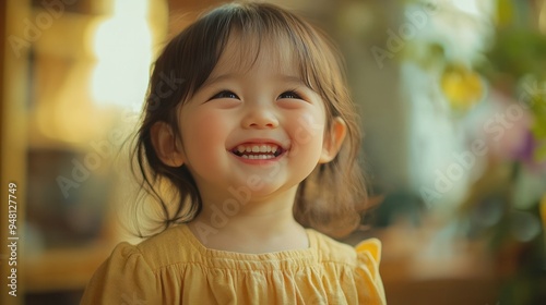 A cute child laughing heartily, filling the scene with warmth and joy.