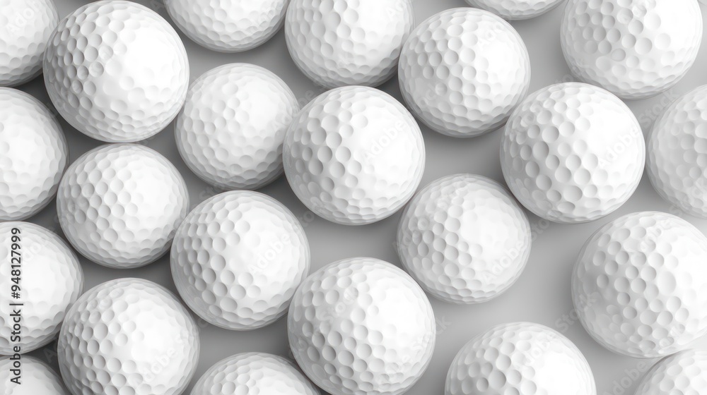 A close-up view of numerous white golf balls stacked together, highlighting their dimpled surface and uniformity. A close-up view of numerous white golf balls stacked together, highlighting their dimpled surface and uniformity.