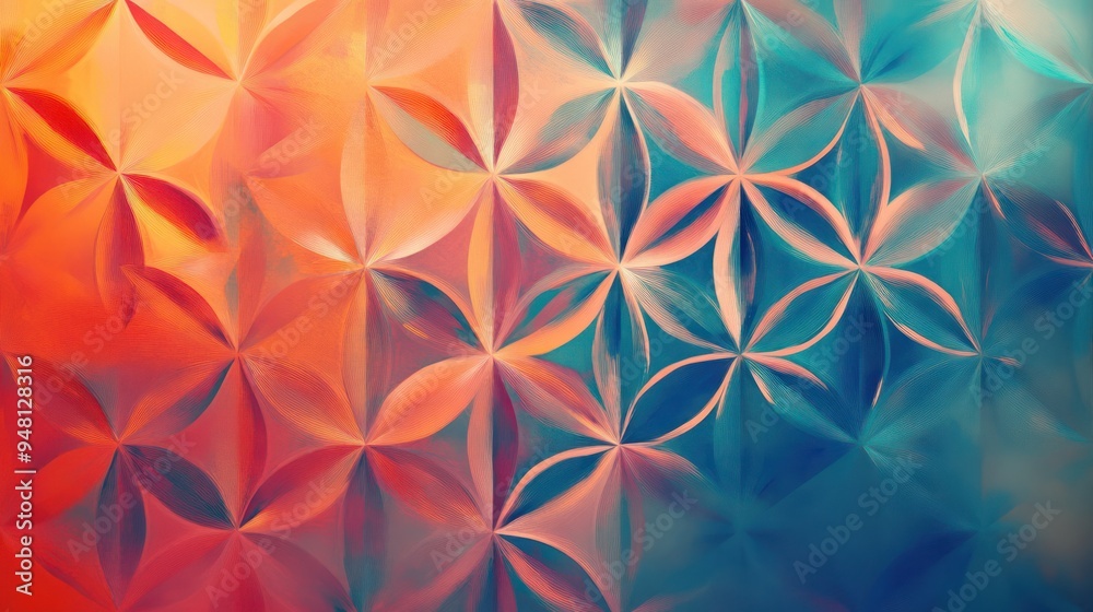 Abstract geometric pattern in vibrant hues of orange and blue, creating a mesmerizing visual experience. Abstract geometric pattern in vibrant hues of orange and blue, creating a mesmerizing visual experience.