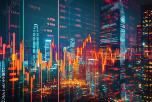 Wallpaper Mural Financial Cityscape: Skyline Overlayed with Stock Market Data Torontodigital.ca