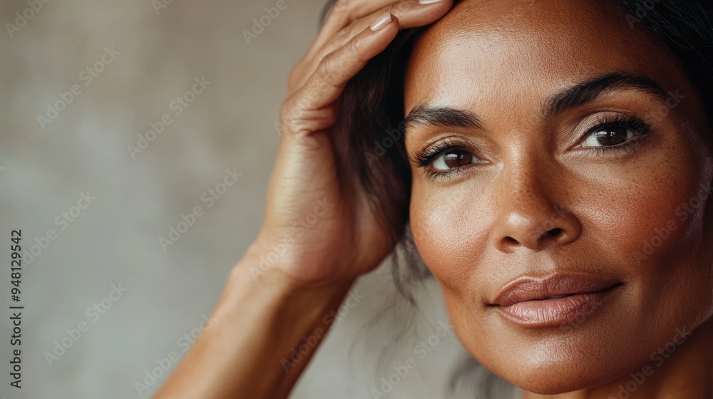 Confident Woman with Flawless Skin Posing Casually Confident Woman with Flawless Skin Posing Casually