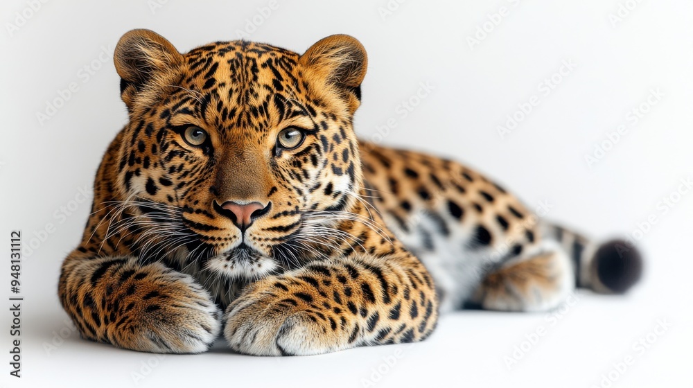 Amur leopard with conservation symbols, white background, seamless pattern