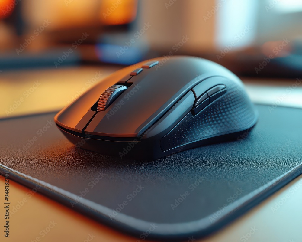 Wireless mouse with a scroll wheel on a mouse pad, ready for use Wireless mouse with a scroll wheel on a mouse pad, ready for use