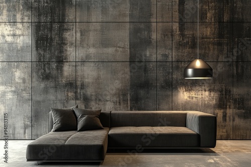 An industrial style loft interior mockup with a blank wall.