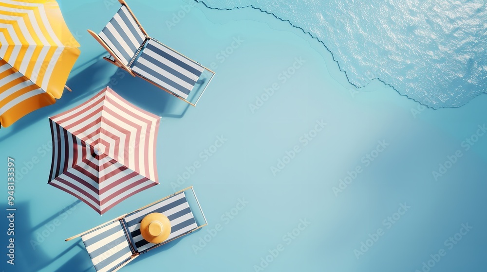 Top View Beach Umbrella with Chairs and Beach Accessories Top View Beach Umbrella with Chairs and Beach Accessories